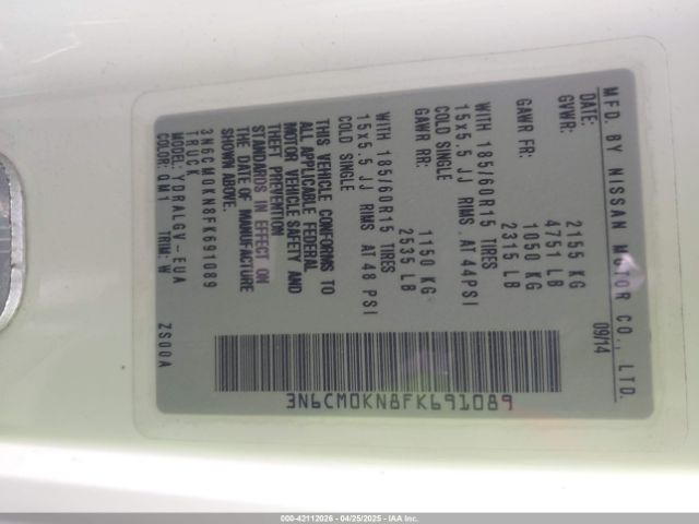 3N6CM0KN8FK691089 Nissan NV200 SV