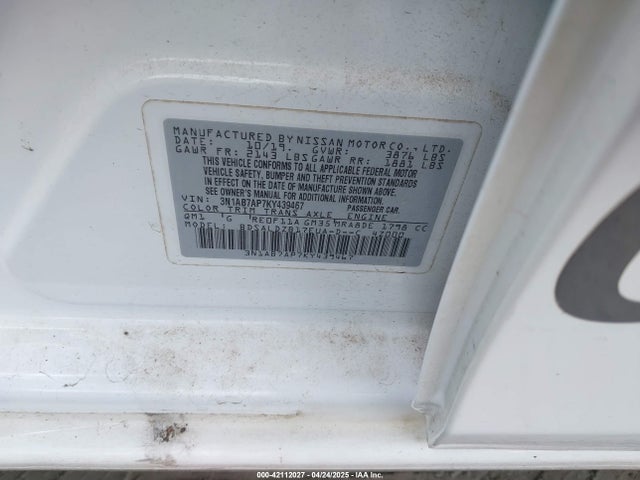 3N1AB7AP7KY439467 Nissan SENTRA SV