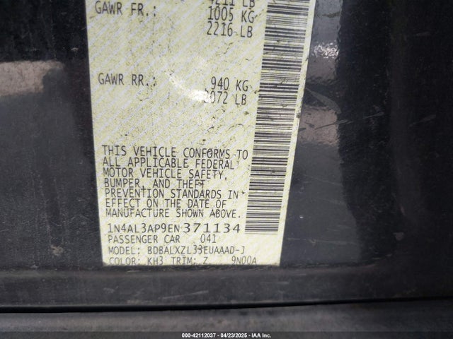 1N4AL3AP9EN371134 Nissan Altima 2.5 Sl