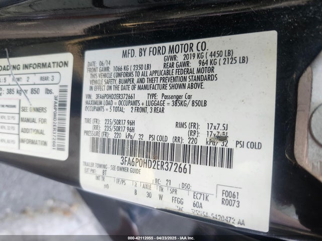 Ford Fusion 2014 3FA6P0HD2ER372661 Image 9