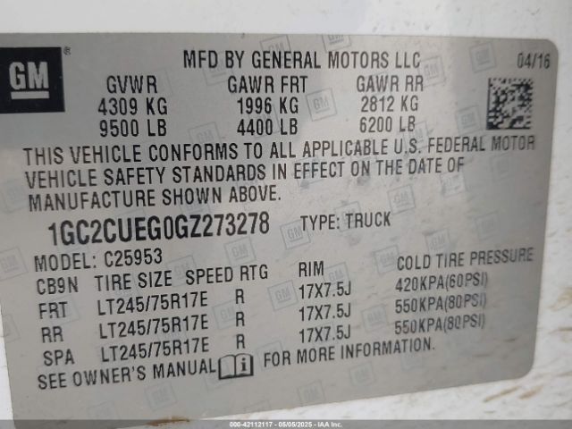 1GC2CUEG0GZ273278 Chevrolet Silverado 2500hd Wt