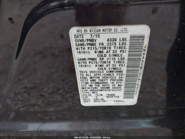 JN8AS5MT8FW163702 Nissan Rogue Select S