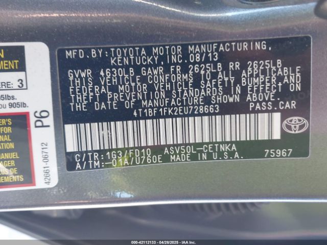 4T1BF1FK2EU728663 Toyota CAMRY LE
