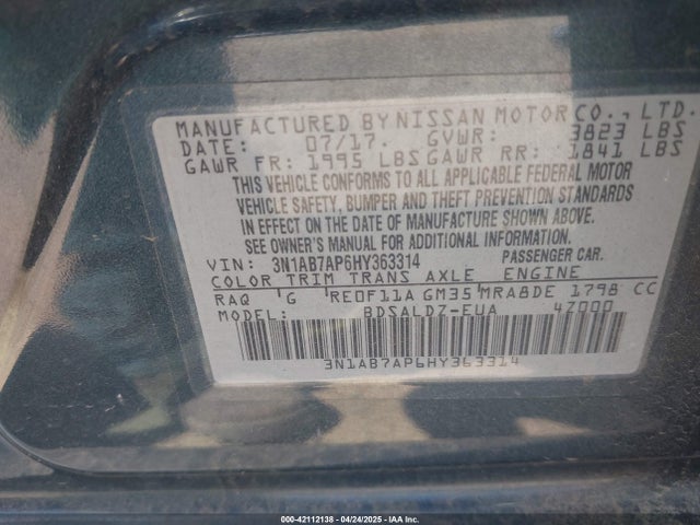 3N1AB7AP6HY363314 Nissan SENTRA SV