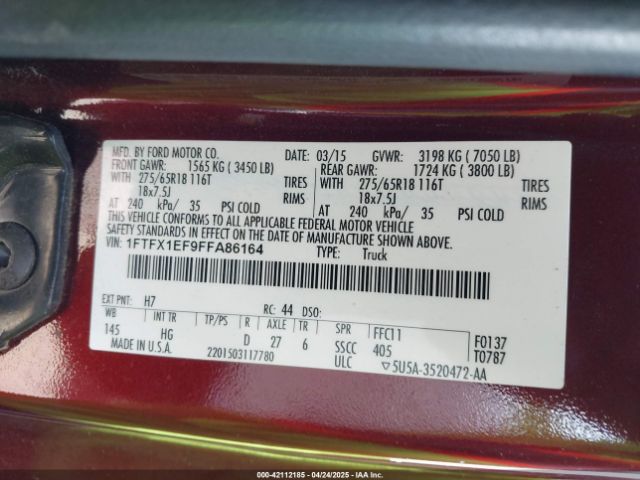1FTFX1EF9FFA86164 Ford F-150 Lariat