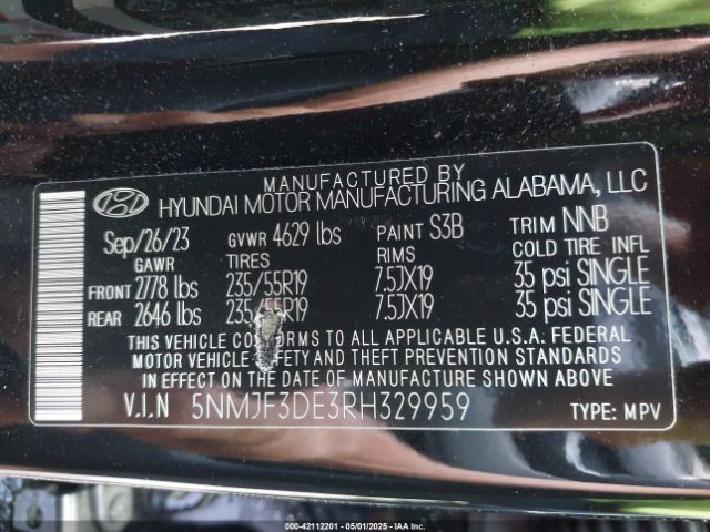 5NMJF3DE3RH329959 Hyundai TUCSON SEL