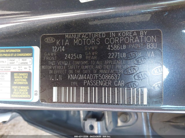 KNAGM4AD7F5086637 KIA OPTIMA HYBRID