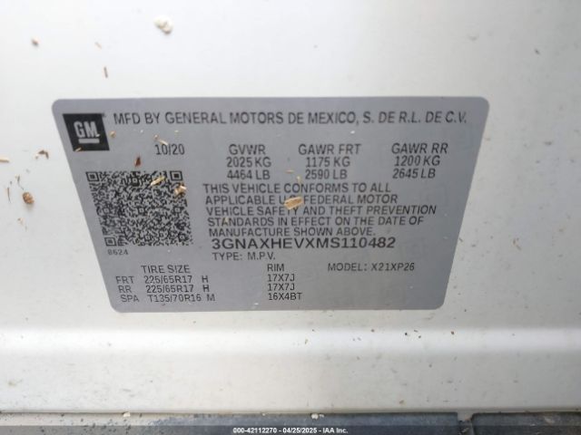 2021 CHEVROLET EQUINOX 3GNAXHEVXMS110482 Photo 8