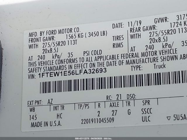 1FTEW1E56LFA32693 Ford F-150 Lariat