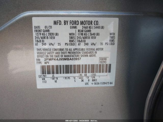 2FMPK4J95MBA03957 Ford EDGE SEL
