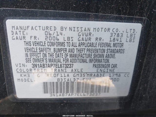 Nissan SENTRA SV 2014 3N1AB7AP7EL673237 Image 9