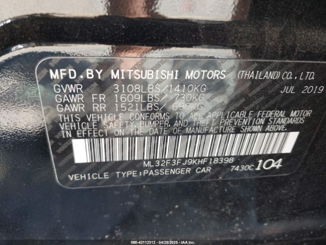 ML32F3FJ9KHF18398 Mitsubishi Mirage G4 Es