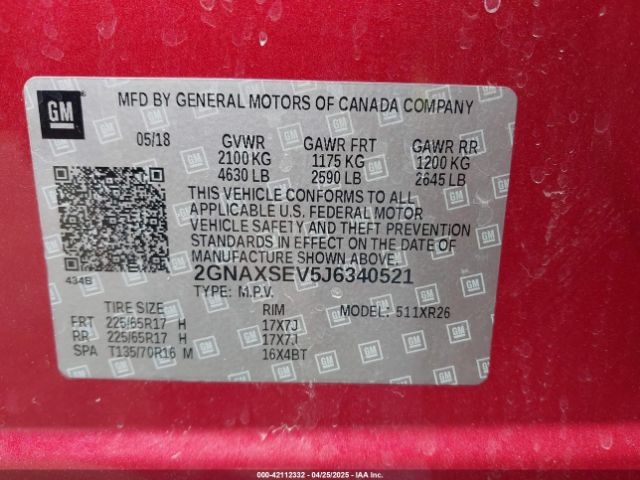 2GNAXSEV5J6340521 Chevrolet EQUINOX LT