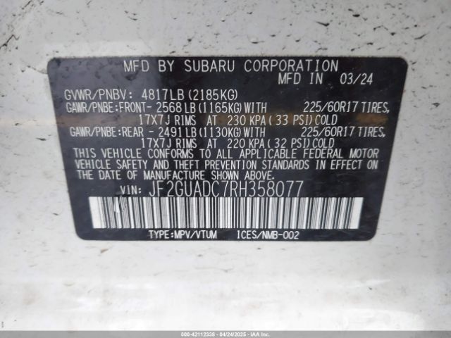 JF2GUADC7RH358077 Subaru Crosstrek Premium