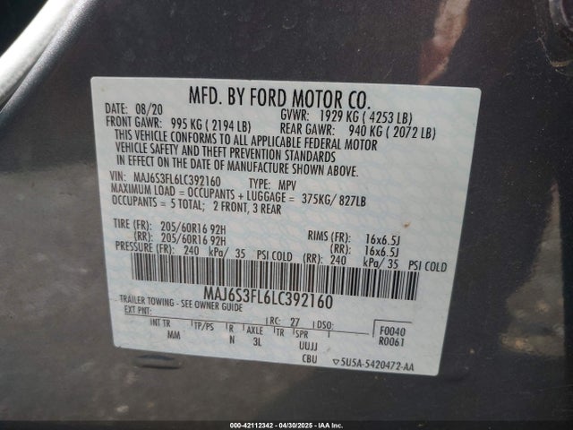 MAJ6S3FL6LC392160 Ford ECOSPORT S