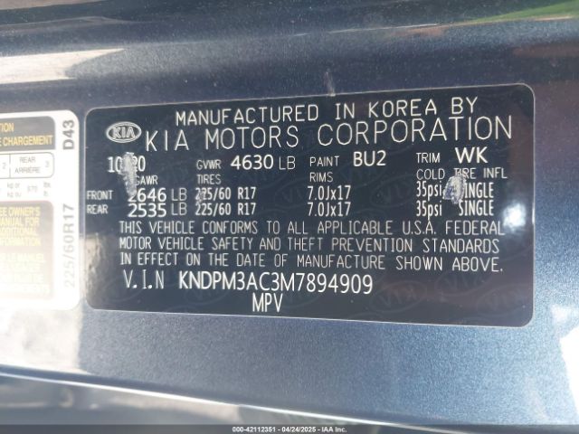 KNDPM3AC3M7894909 KIA Sportage Lx