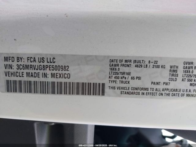 3C6MRVJG8PE500982 RAM Promaster 3500 Cargo Van High Roof 159 Wb Ext