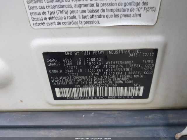 2012 SUBARU OUTBACK 4S4BRCKC5C3261159 Photo 8