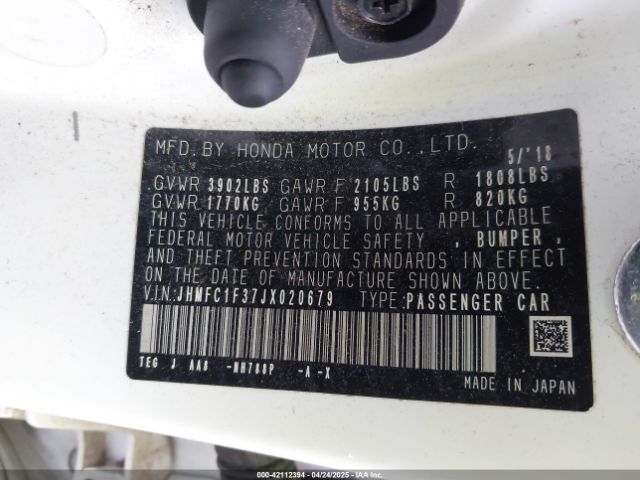 JHMFC1F37JX020679 Honda Civic Ex-t