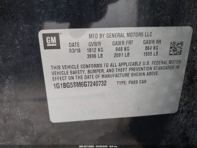 1G1BG5SM6G7240732 Chevrolet Cruze Premier Auto