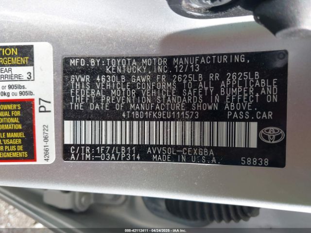4T1BD1FK9EU111573 Toyota Camry Hybrid Xle
