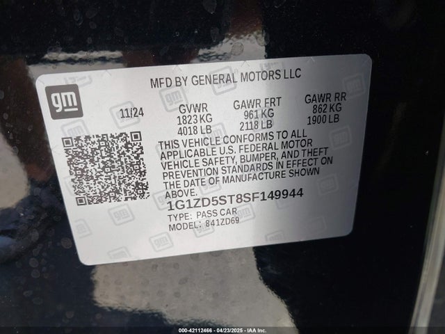 1G1ZD5ST8SF149944 Chevrolet Malibu Fwd 1lt