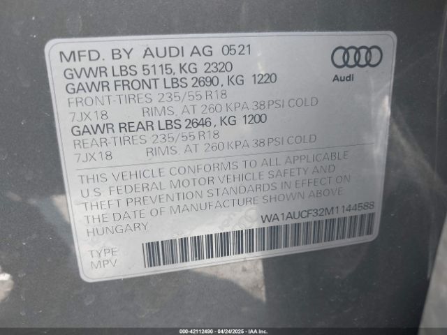 WA1AUCF32M1144588 Audi Q3 Premium 40 Tfsi Quattro Tiptronic