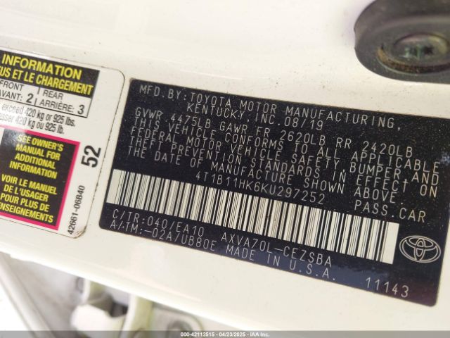 4T1B11HK6KU297252 Toyota a25a-fks