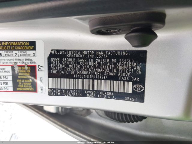 4T1BD1FK1EU134247 Toyota Camry Hybrid Xle