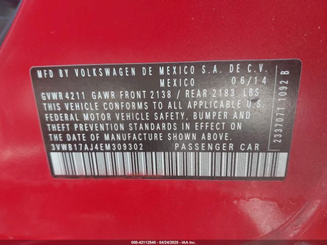3VWB17AJ4EM309302 Volkswagen Jetta 1.8t Se