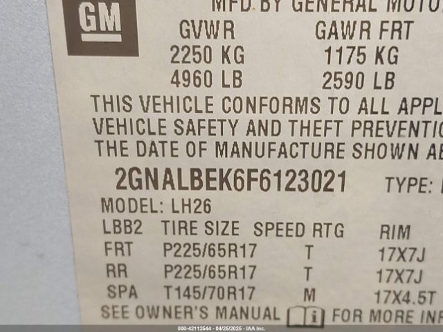 2GNALBEK6F6123021 Chevrolet EQUINOX 1LT