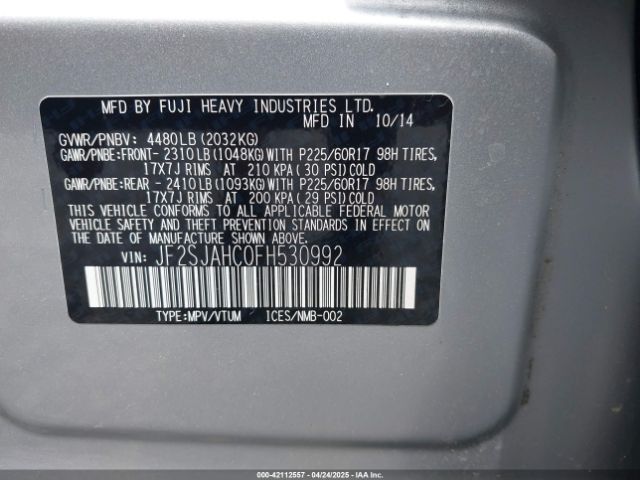 JF2SJAHC0FH530992 Subaru Forester 2.5i Limited
