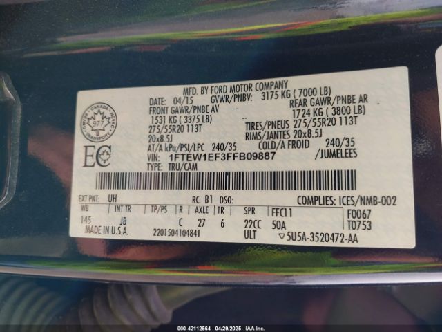 1FTEW1EF3FFB09887 Ford F-150 Xlt
