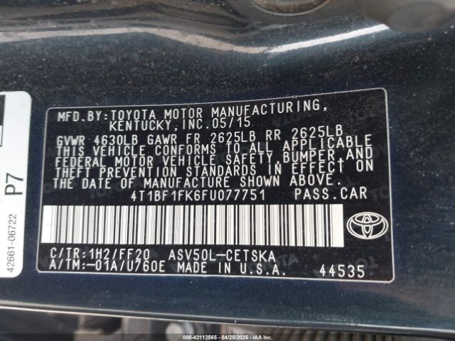4T1BF1FK6FU077751 Toyota CAMRY SE