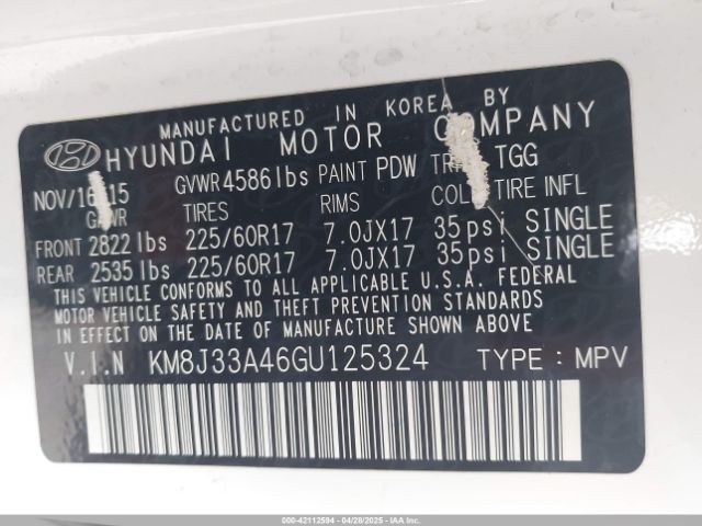 KM8J33A46GU125324 Hyundai TUCSON SE