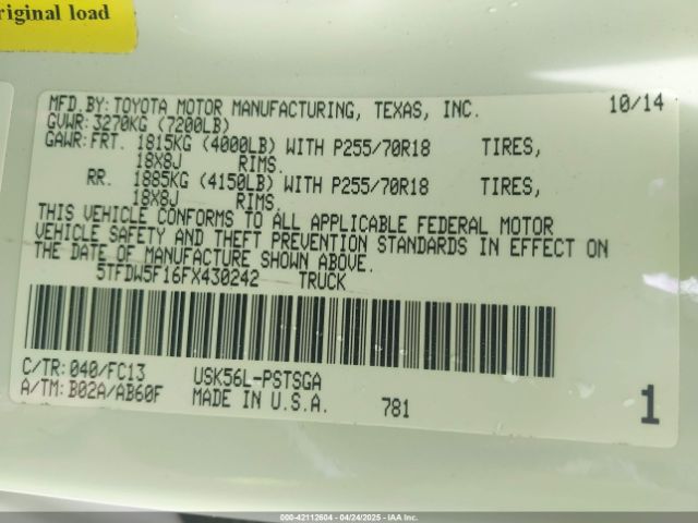 5TFDW5F16FX430242 Toyota Tundra Sr5 5.7l V8