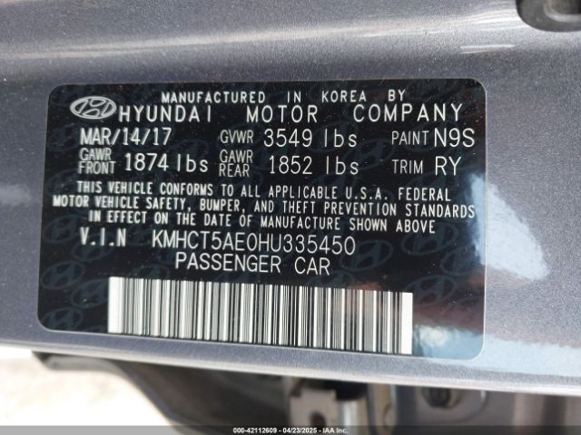 KMHCT5AE0HU335450 Hyundai ACCENT SE