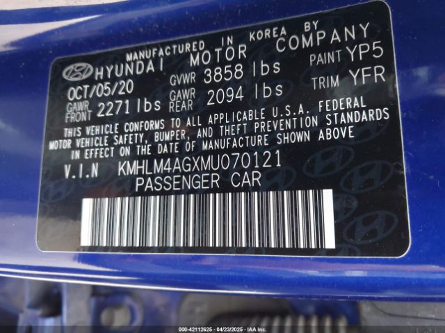 KMHLM4AGXMU070121 Hyundai ELANTRA SEL