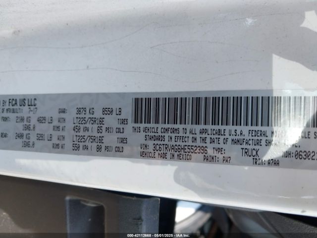 3C6TRVAG6HE552396 RAM Promaster 1500 Low Roof 136 Wb