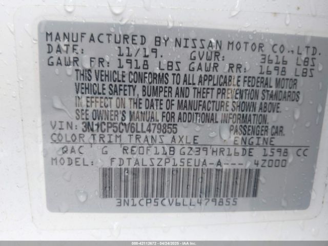 3N1CP5CV6LL479855 Nissan Kicks Sv Xtronic Cvt