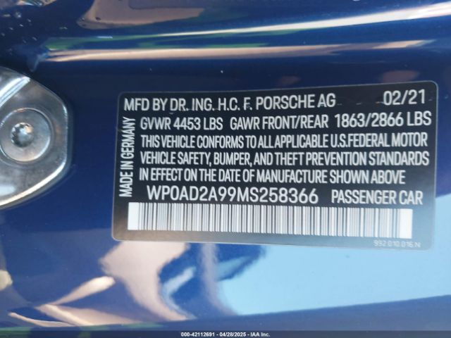 2021 PORSCHE 911 WP0AD2A99MS258366 Photo 8