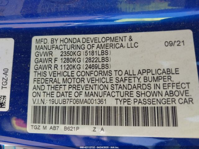 19UUB7F06MA001361 Acura Tlx Type S
