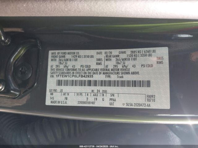 1FTEW1CP0LFB42935 Ford F-150 Xlt