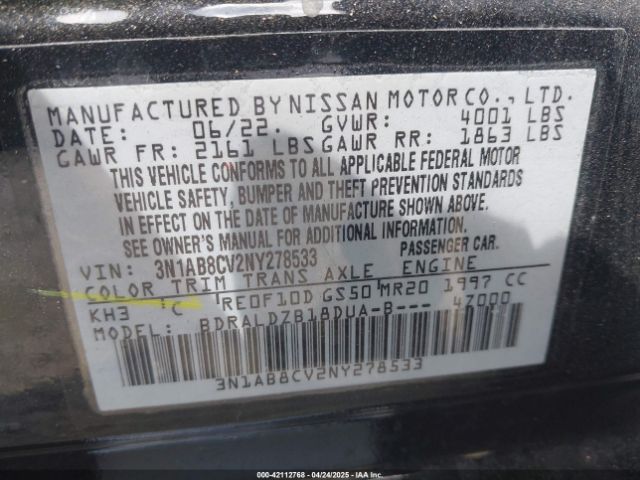 3N1AB8CV2NY278533 Nissan Sentra Sv Xtronic Cvt
