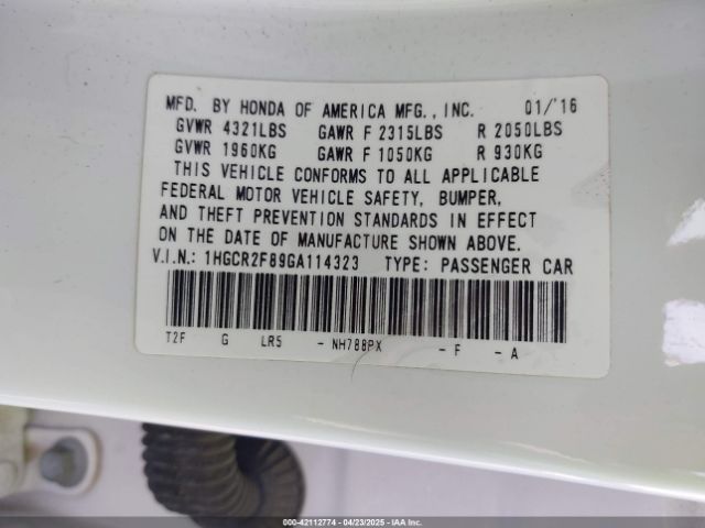 1HGCR2F89GA114323 Honda Accord Ex-l