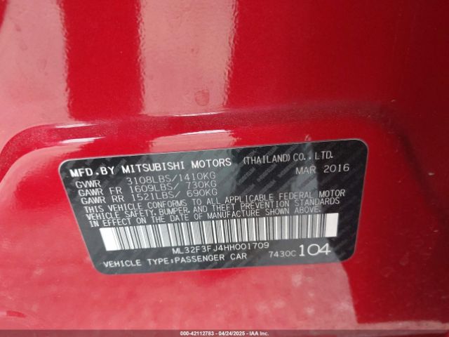 2017 MITSUBISHI MIRAGE G4 ML32F3FJ4HH001709 Photo 8