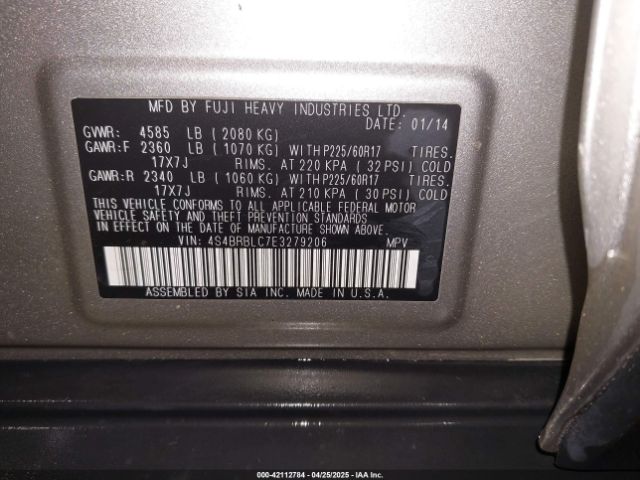 4S4BRBLC7E3279206 Subaru Outback 2.5i Limited