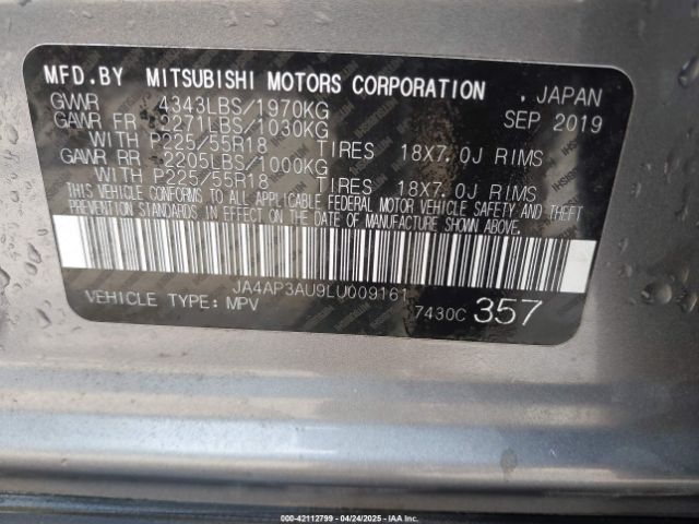 JA4AP3AU9LU009161 Mitsubishi Outlander Sport 2.0 Es
