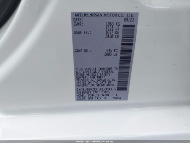 1N4BL4EV2RN318915 Nissan Altima Sl Fwd
