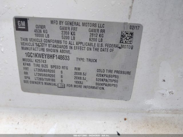 2017 CHEVROLET SILVERADO 2500HD 1GC1KWEY8HF148633 Photo 8